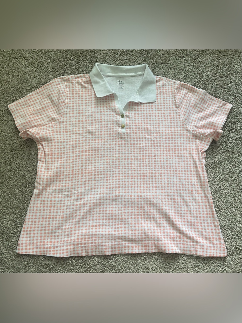 Kim Rogers Pink Gingham Plaid Polo Shirt XXL 100% Cotton